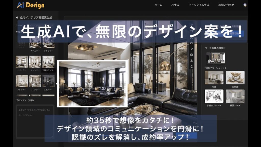 AI Design は生成AIで建築意匠設計・AI建築パースを数十秒で制作します。大手住宅メーカーから工務店・設計事務所様まで既に導入して、高評価をいただきました。AIリフォーム・リノベーションも抜群