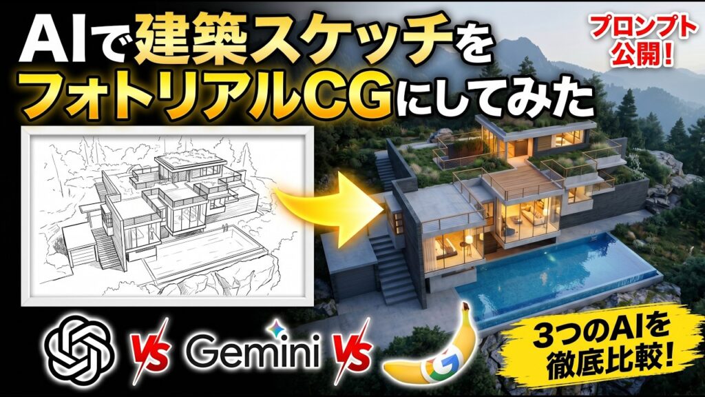 AIで建築スケッチをリアル化したら…結果が意外すぎた【ChatGPT vs Gemini vs Nano Banana】